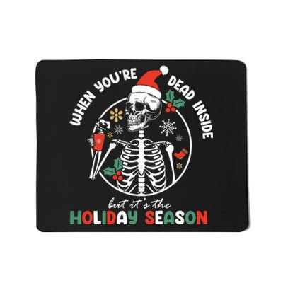 Coffee Drinking Skeleton Christmas Skull Santa Hat Xmas Mousepad