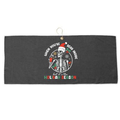 Coffee Drinking Skeleton Christmas Skull Santa Hat Xmas Large Microfiber Waffle Golf Towel