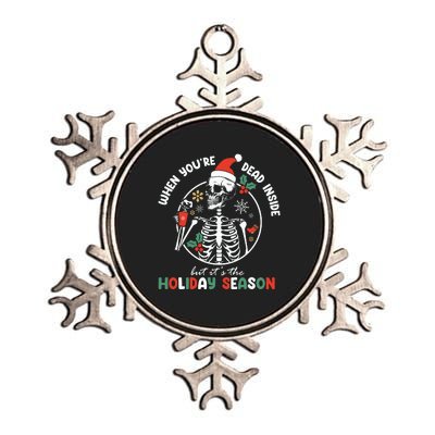 Coffee Drinking Skeleton Christmas Skull Santa Hat Xmas Metallic Star Ornament