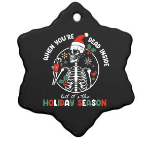 Coffee Drinking Skeleton Christmas Skull Santa Hat Xmas Ceramic Star Ornament