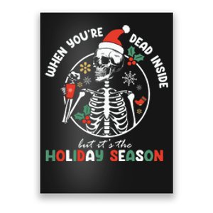 Coffee Drinking Skeleton Christmas Skull Santa Hat Xmas Poster