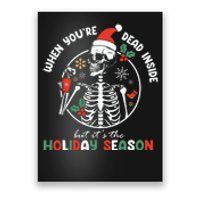 Coffee Drinking Skeleton Christmas Skull Santa Hat Xmas Poster