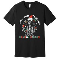 Coffee Drinking Skeleton Christmas Skull Santa Hat Xmas Premium T-Shirt