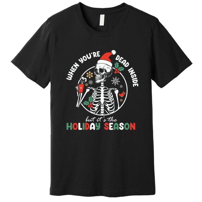 Coffee Drinking Skeleton Christmas Skull Santa Hat Xmas Premium T-Shirt