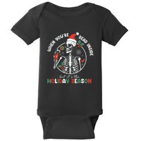 Coffee Drinking Skeleton Christmas Skull Santa Hat Xmas Baby Bodysuit