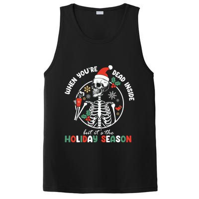 Coffee Drinking Skeleton Christmas Skull Santa Hat Xmas PosiCharge Competitor Tank