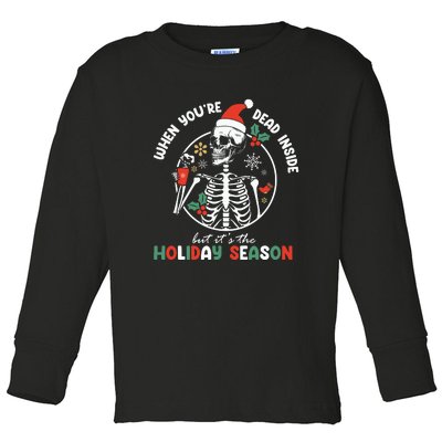 Coffee Drinking Skeleton Christmas Skull Santa Hat Xmas Toddler Long Sleeve Shirt