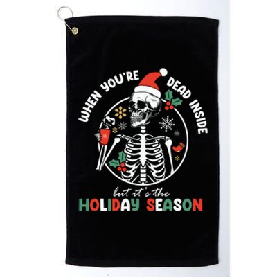 Coffee Drinking Skeleton Christmas Skull Santa Hat Xmas Platinum Collection Golf Towel