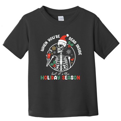 Coffee Drinking Skeleton Christmas Skull Santa Hat Xmas Toddler T-Shirt