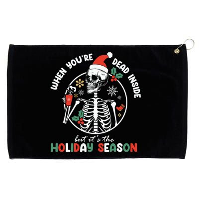 Coffee Drinking Skeleton Christmas Skull Santa Hat Xmas Grommeted Golf Towel