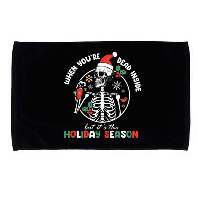 Coffee Drinking Skeleton Christmas Skull Santa Hat Xmas Microfiber Hand Towel