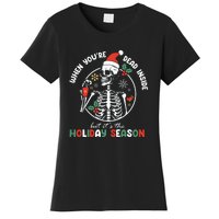 Coffee Drinking Skeleton Christmas Skull Santa Hat Xmas Women's T-Shirt