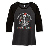 Coffee Drinking Skeleton Christmas Skull Santa Hat Xmas Women's Tri-Blend 3/4-Sleeve Raglan Shirt