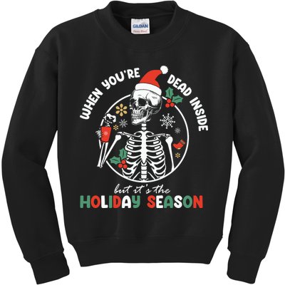 Coffee Drinking Skeleton Christmas Skull Santa Hat Xmas Kids Sweatshirt