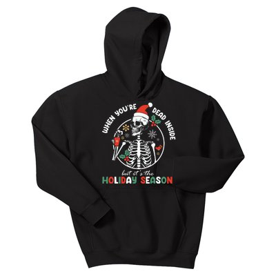 Coffee Drinking Skeleton Christmas Skull Santa Hat Xmas Kids Hoodie