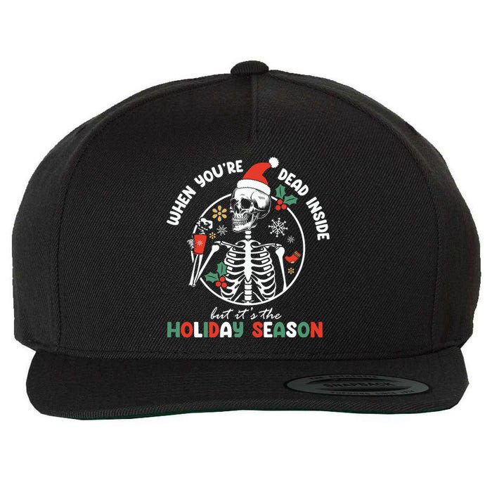 Coffee Drinking Skeleton Christmas Skull Santa Hat Xmas Wool Snapback Cap