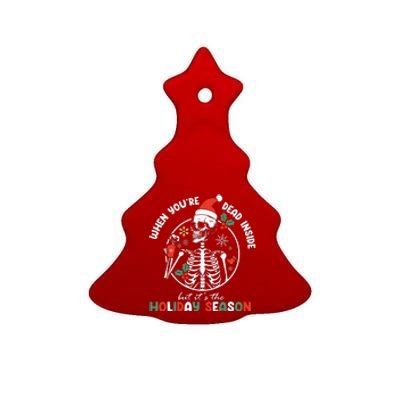 Coffee Drinking Skeleton Christmas Skull Santa Hat Xmas Ceramic Tree Ornament