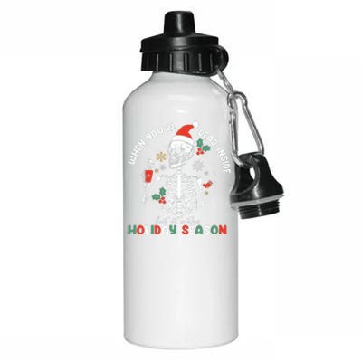 Coffee Drinking Skeleton Christmas Skull Santa Hat Xmas Aluminum Water Bottle