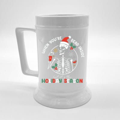 Coffee Drinking Skeleton Christmas Skull Santa Hat Xmas Beer Stein