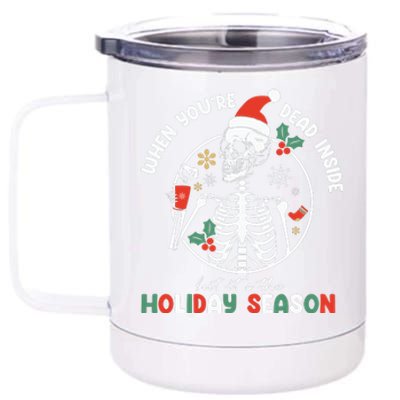 Coffee Drinking Skeleton Christmas Skull Santa Hat Xmas 12 oz Stainless Steel Tumbler Cup