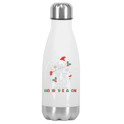 Coffee Drinking Skeleton Christmas Skull Santa Hat Xmas Stainless Steel Insulated Water Bottle