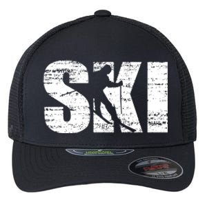 Cool Distressed Skiing Gift For Skiers Flexfit Unipanel Trucker Cap