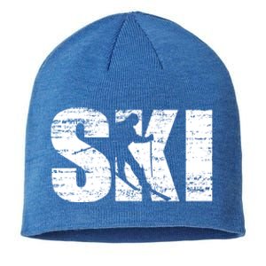 Cool Distressed Skiing Gift For Skiers Sustainable Beanie