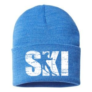 Cool Distressed Skiing Gift For Skiers Sustainable Knit Beanie