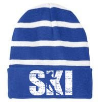 Cool Distressed Skiing Gift For Skiers Striped Beanie with Solid Band