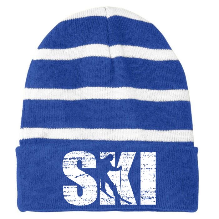 Cool Distressed Skiing Gift For Skiers Striped Beanie with Solid Band