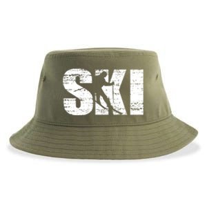 Cool Distressed Skiing Gift For Skiers Sustainable Bucket Hat