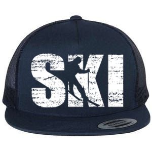 Cool Distressed Skiing Gift For Skiers Flat Bill Trucker Hat