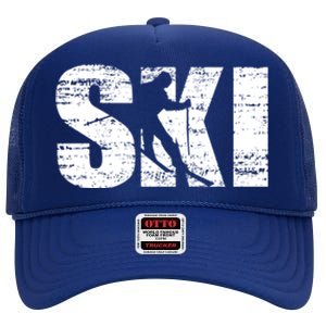 Cool Distressed Skiing Gift For Skiers High Crown Mesh Back Trucker Hat