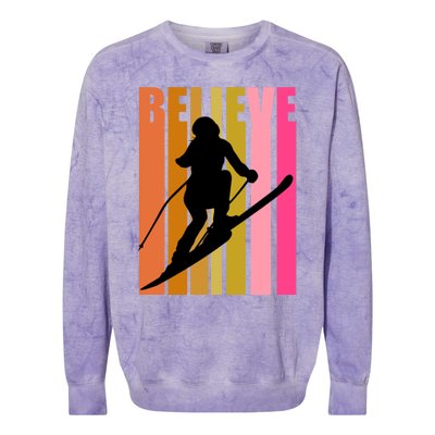 Cool Downhill Ski Skiing Skier Retro Sporting Sports Gift Colorblast Crewneck Sweatshirt