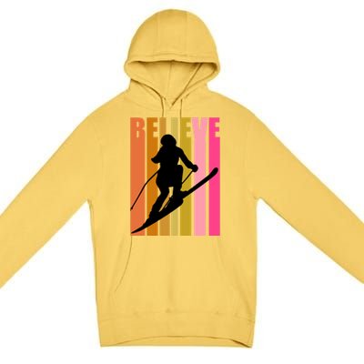 Cool Downhill Ski Skiing Skier Retro Sporting Sports Gift Premium Pullover Hoodie