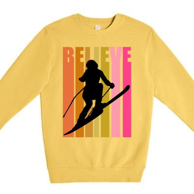 Cool Downhill Ski Skiing Skier Retro Sporting Sports Gift Premium Crewneck Sweatshirt