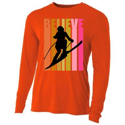 Cool Downhill Ski Skiing Skier Retro Sporting Sports Gift Cooling Performance Long Sleeve Crew