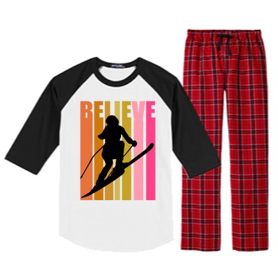 Cool Downhill Ski Skiing Skier Retro Sporting Sports Gift Raglan Sleeve Pajama Set