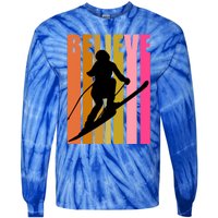 Cool Downhill Ski Skiing Skier Retro Sporting Sports Gift Tie-Dye Long Sleeve Shirt