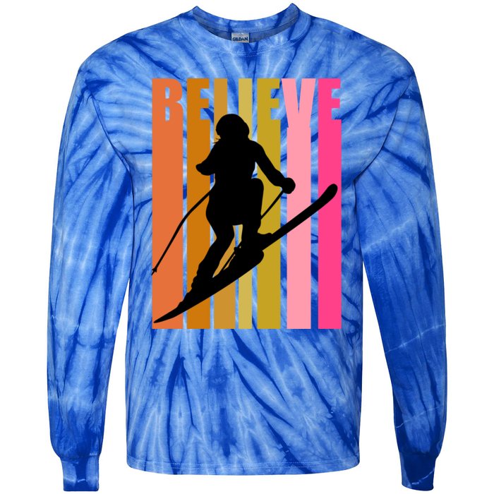 Cool Downhill Ski Skiing Skier Retro Sporting Sports Gift Tie-Dye Long Sleeve Shirt