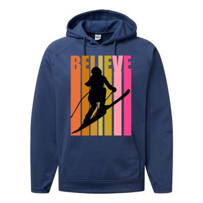 Cool Downhill Ski Skiing Skier Retro Sporting Sports Gift Performance Fleece Hoodie