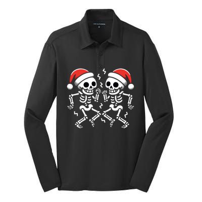 Christmas Dancing Skeletons Funny Xmas Couples Matching Meaningful Gift Silk Touch Performance Long Sleeve Polo