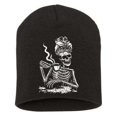 Coffee Drinking Skeleton Lazy DIY Halloween Costume Short Acrylic Beanie