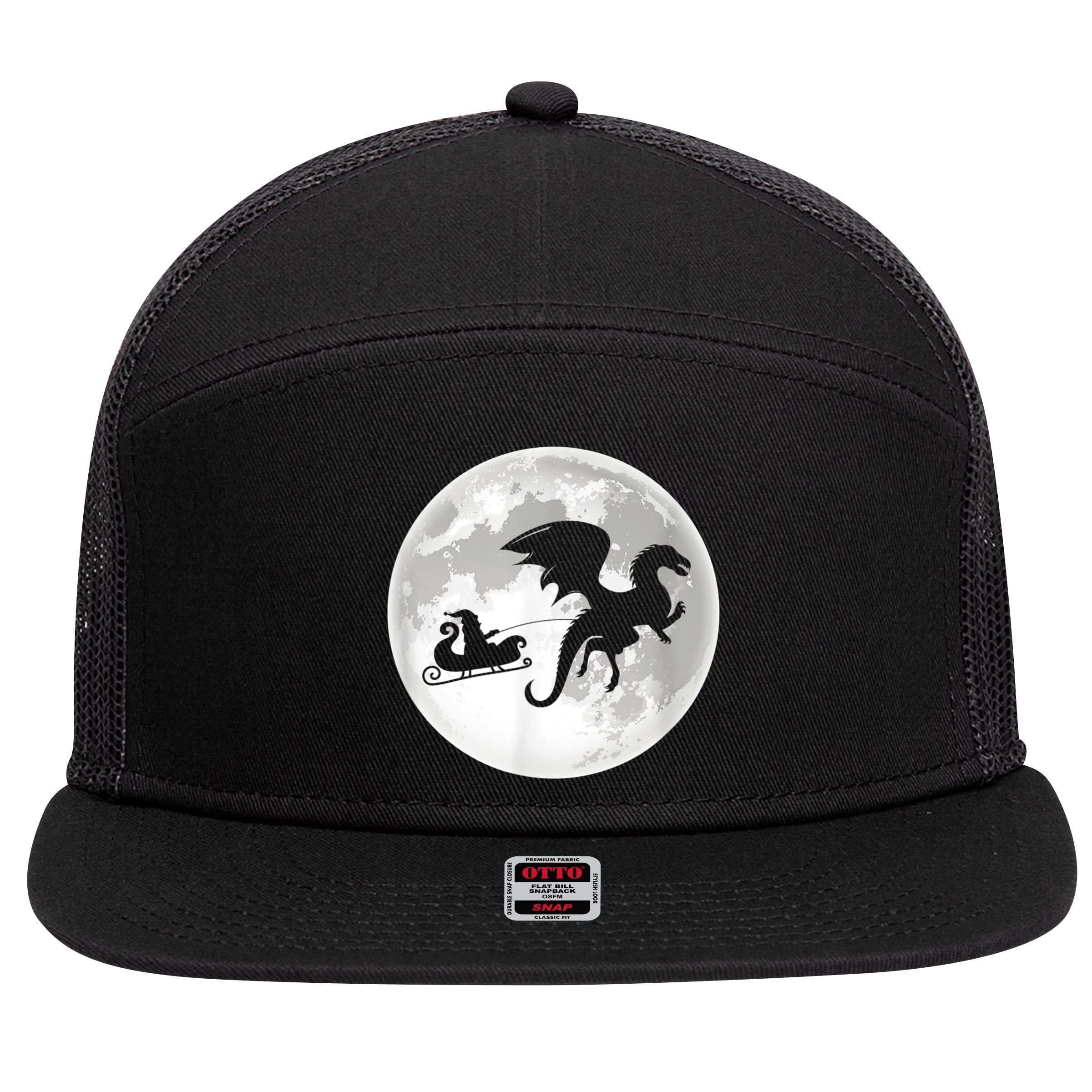 Christmas Dragon Santa Claus Moon Xmas Pajama Party 7 Panel Mesh Trucker Snapback Hat