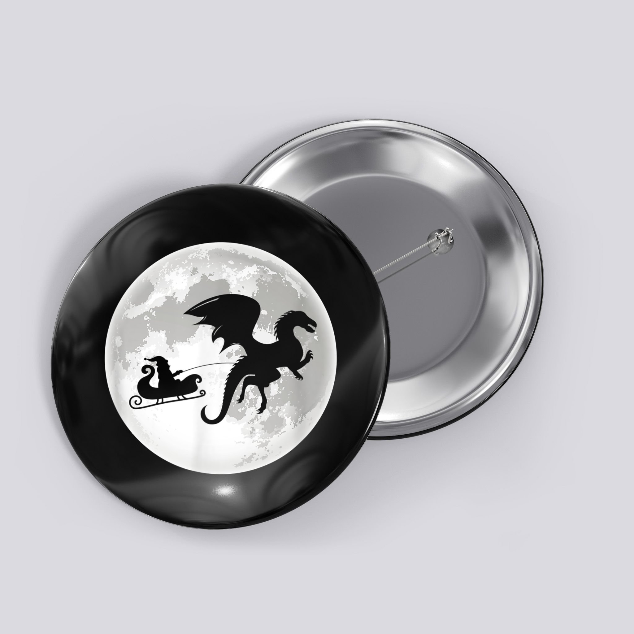 Christmas Dragon Santa Claus Moon Xmas Pajama Party Button