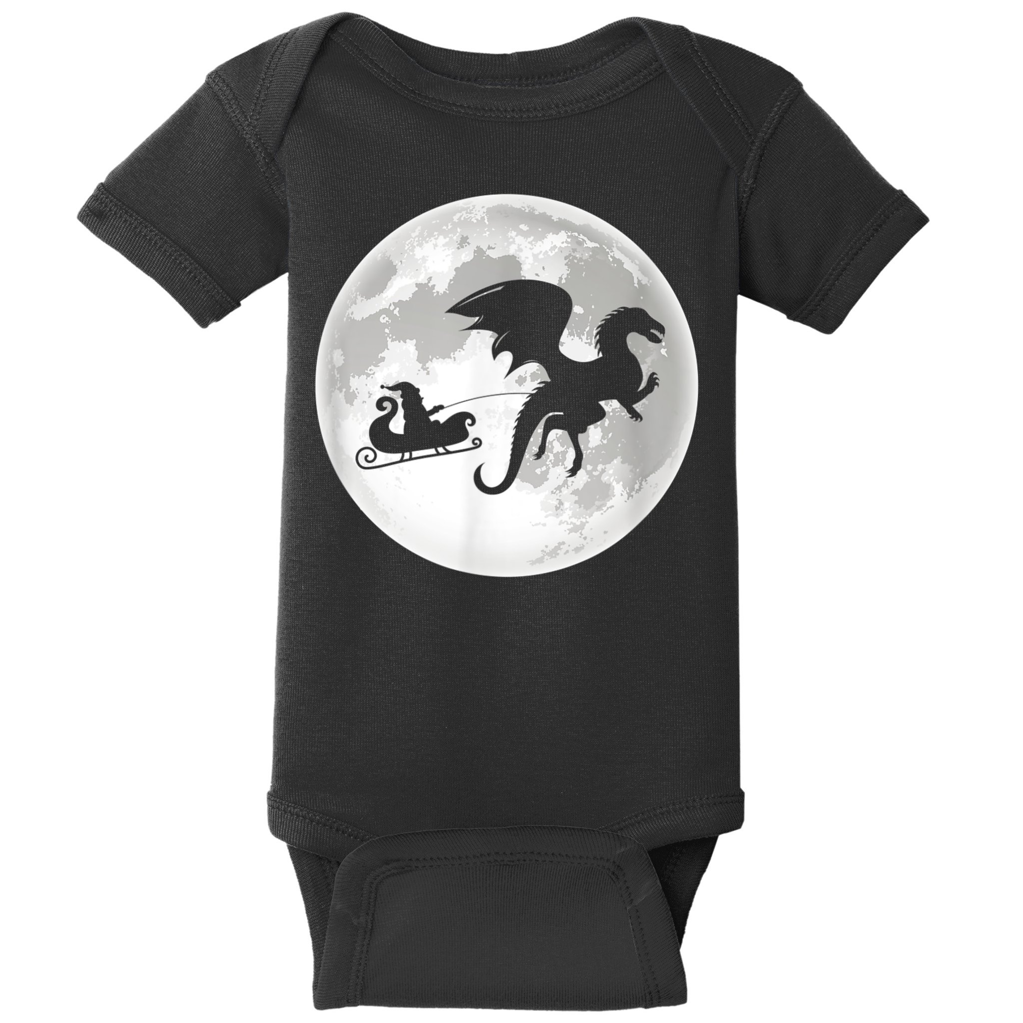Christmas Dragon Santa Claus Moon Xmas Pajama Party Baby Bodysuit