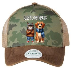 Cat & Dog Silly Staring Rage Is Consuming Us Legacy Tie Dye Trucker Hat