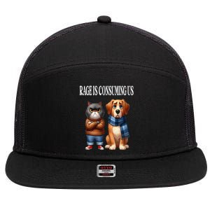 Cat & Dog Silly Staring Rage Is Consuming Us 7 Panel Mesh Trucker Snapback Hat