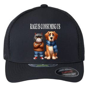 Cat & Dog Silly Staring Rage Is Consuming Us Flexfit Unipanel Trucker Cap