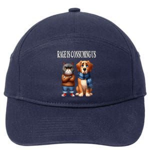 Cat & Dog Silly Staring Rage Is Consuming Us 7-Panel Snapback Hat